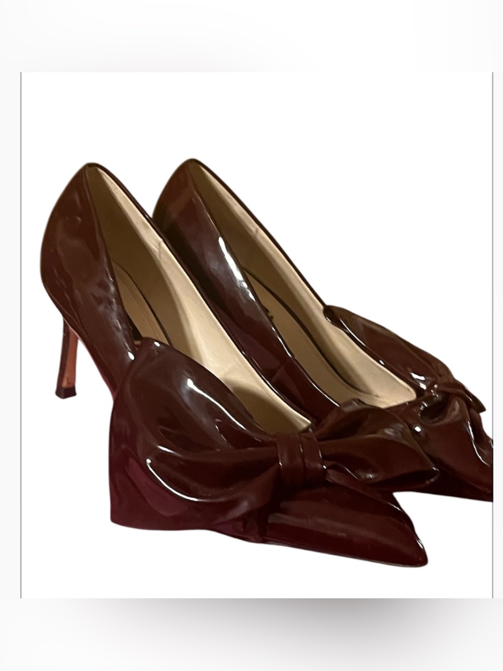 Zara Glossy Burgundy Patent Pointed-Toe Pumps with Bow